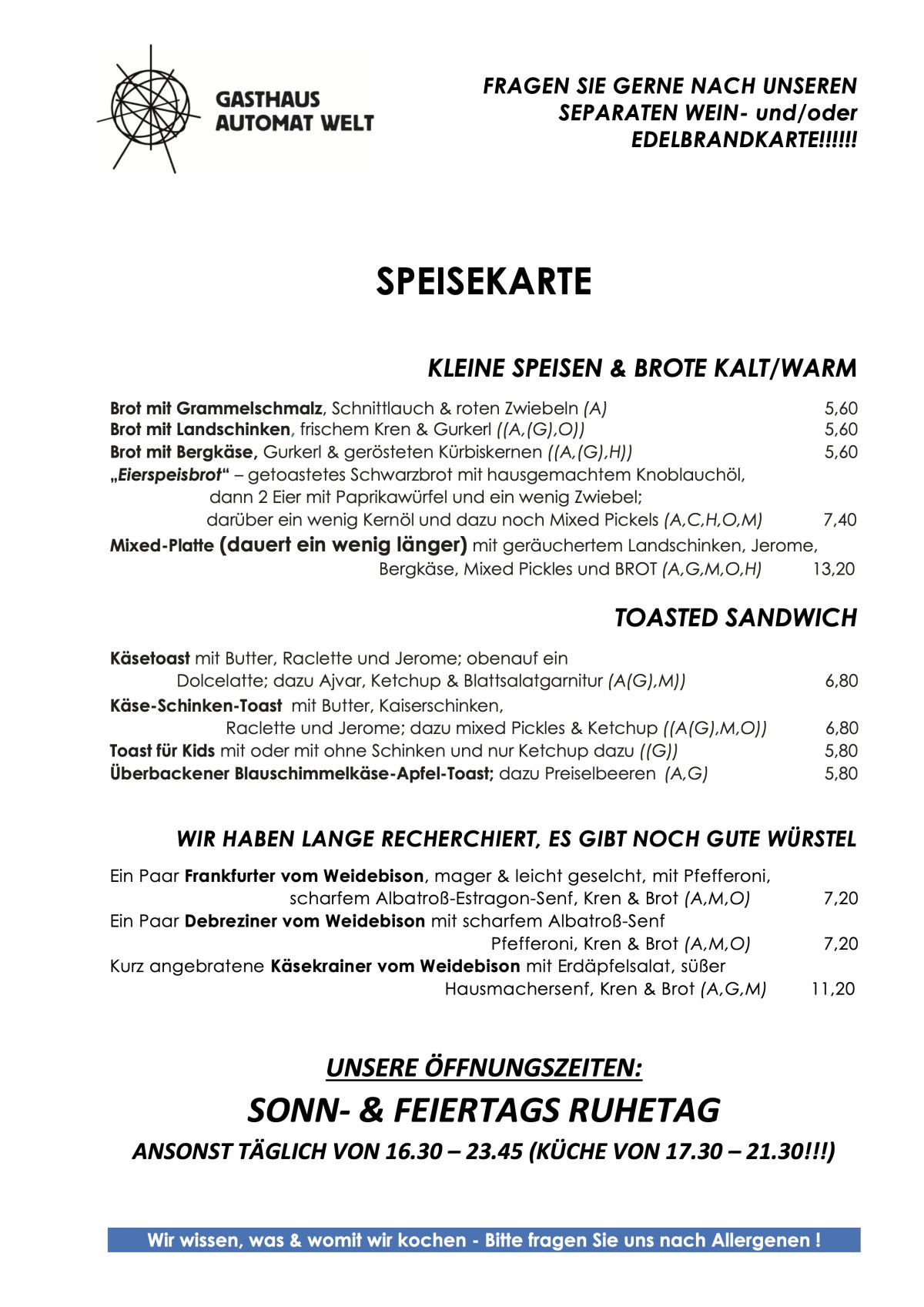 Speisekarte Seite