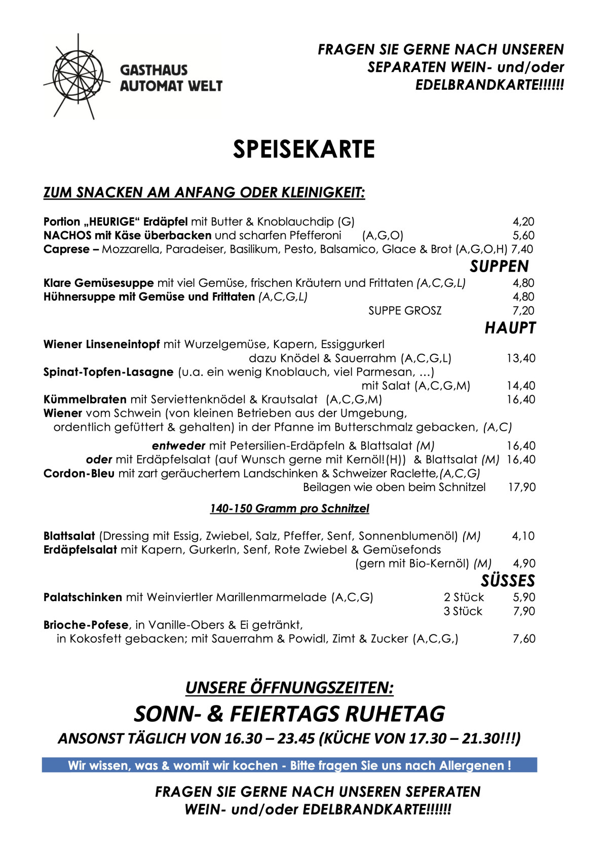 Speisekarte Seite