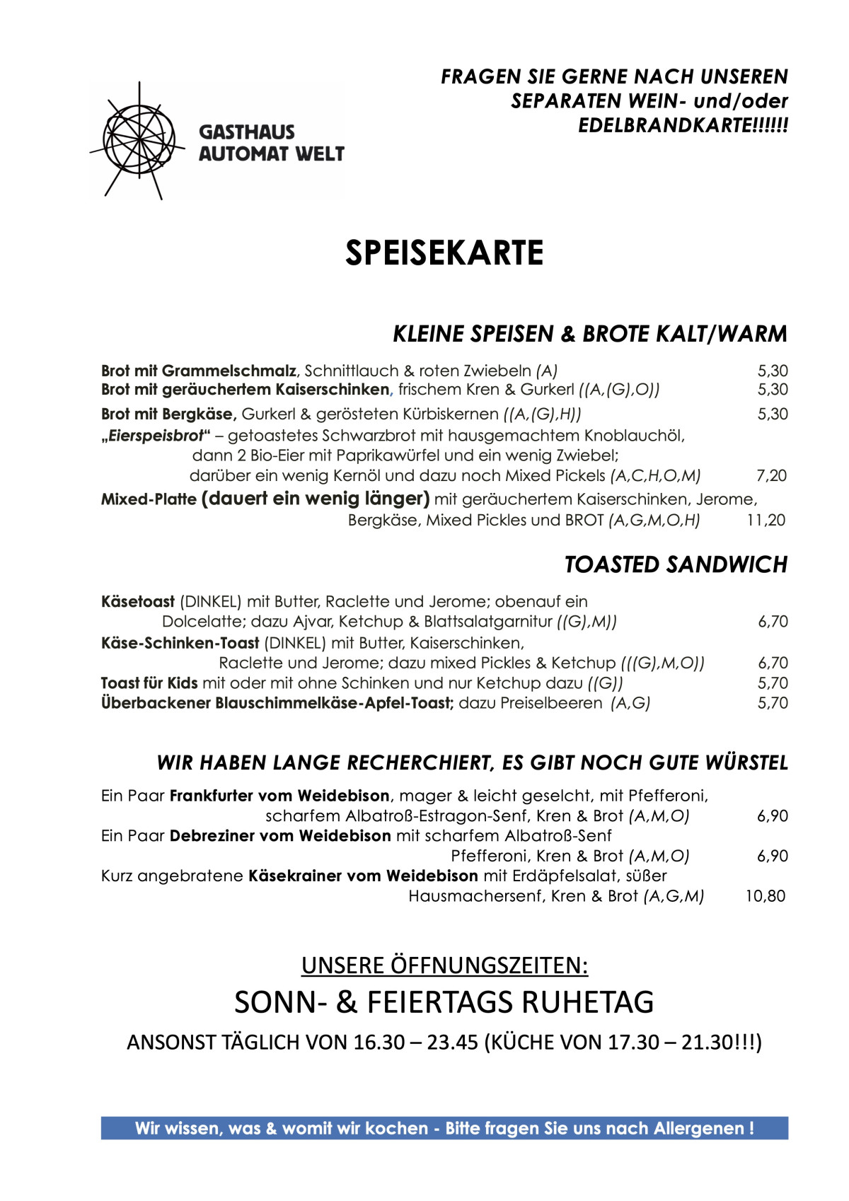 Speisekarte Seite