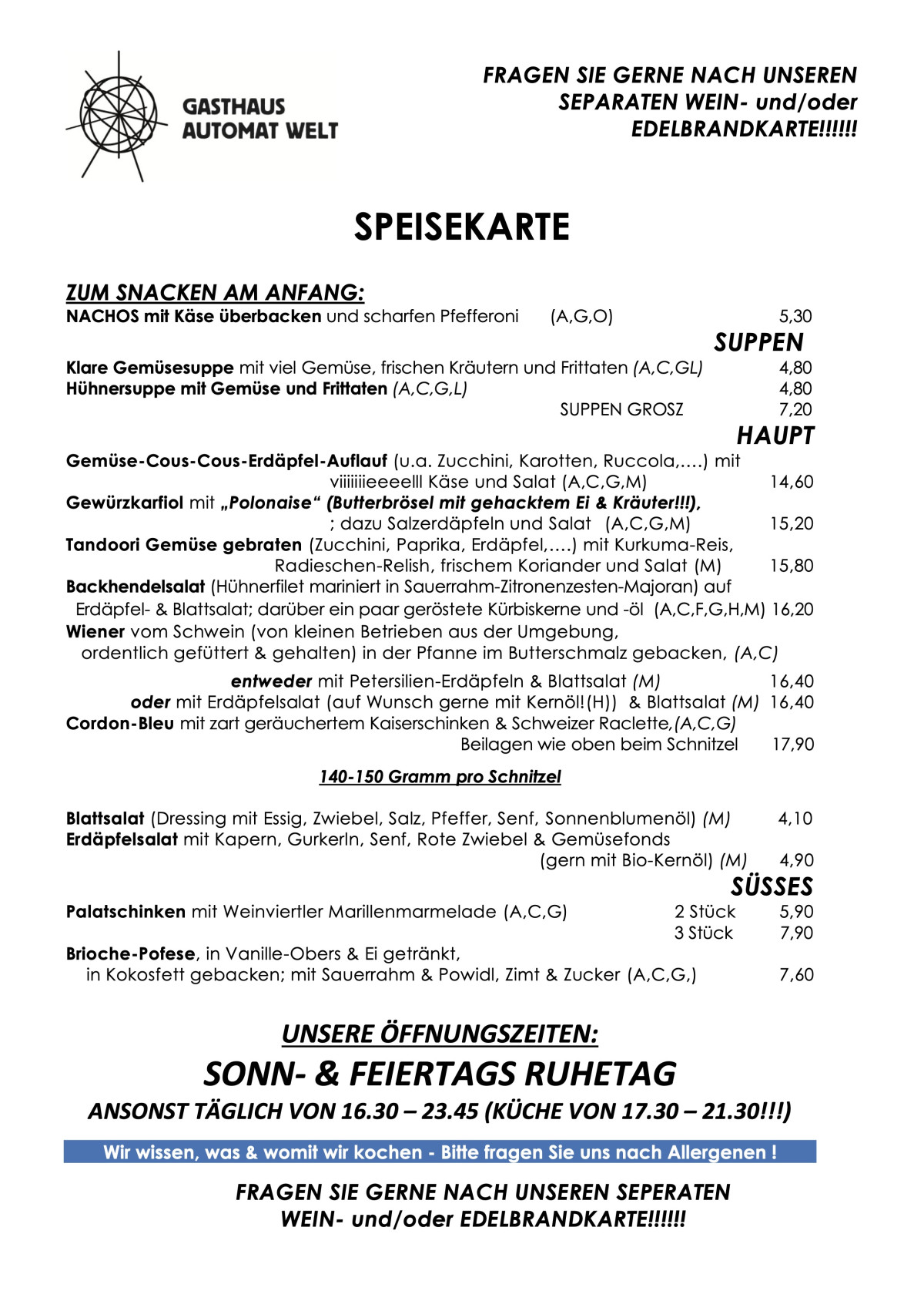 Speisekarte Seite